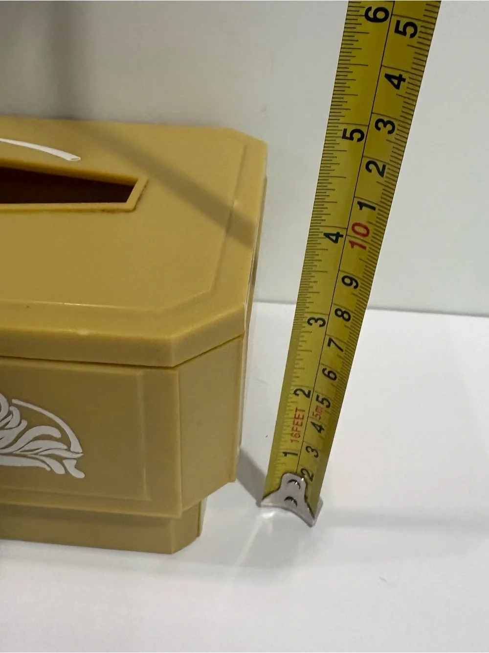 Vintage MCM Yellow Plastic Tissue Box Cover White Flowers With Drawer 70s Retro